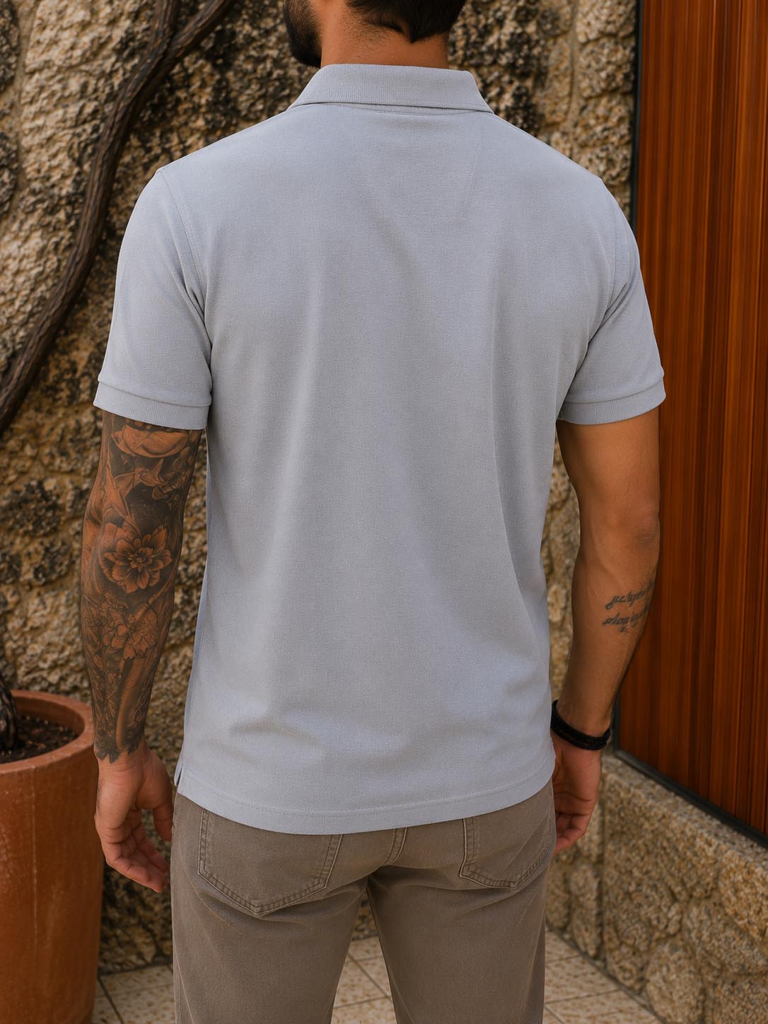 Origin ανδρική γκρι πικέ Polo μπλούζα Plus Size 262722